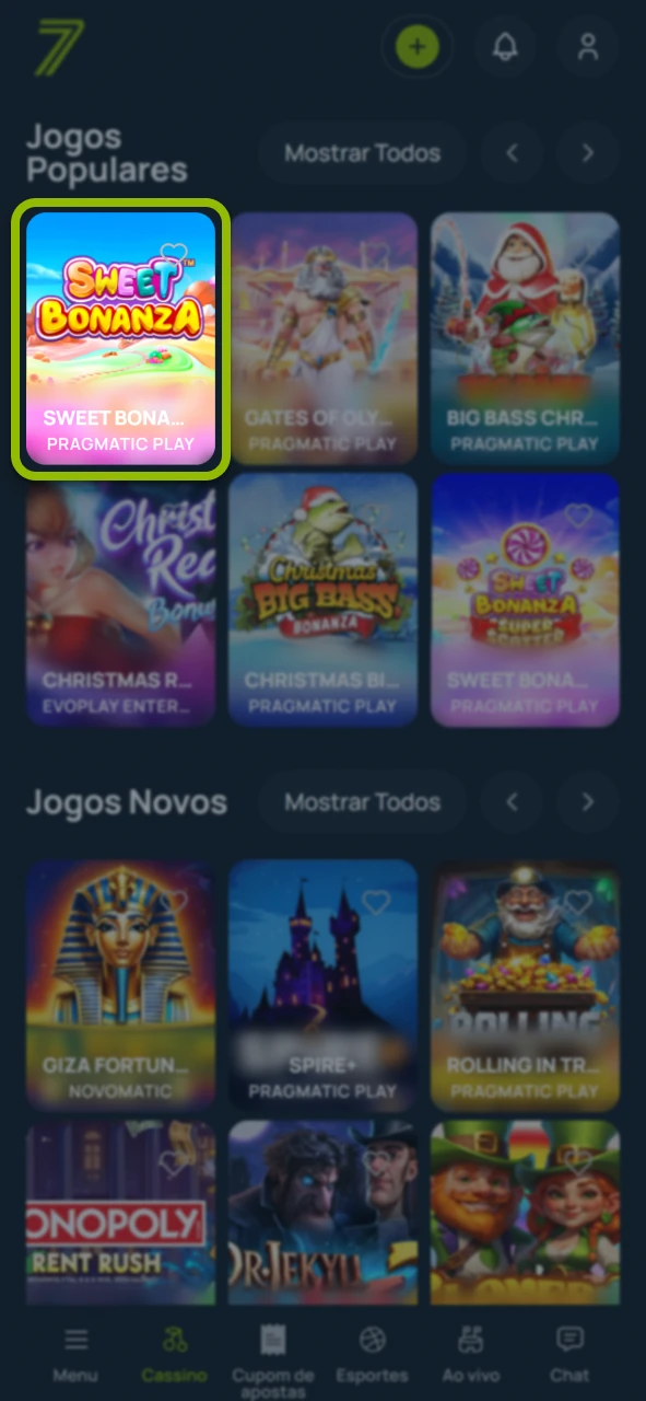 Selecione seu jogo favorito no site oficial da operadora Bet7.