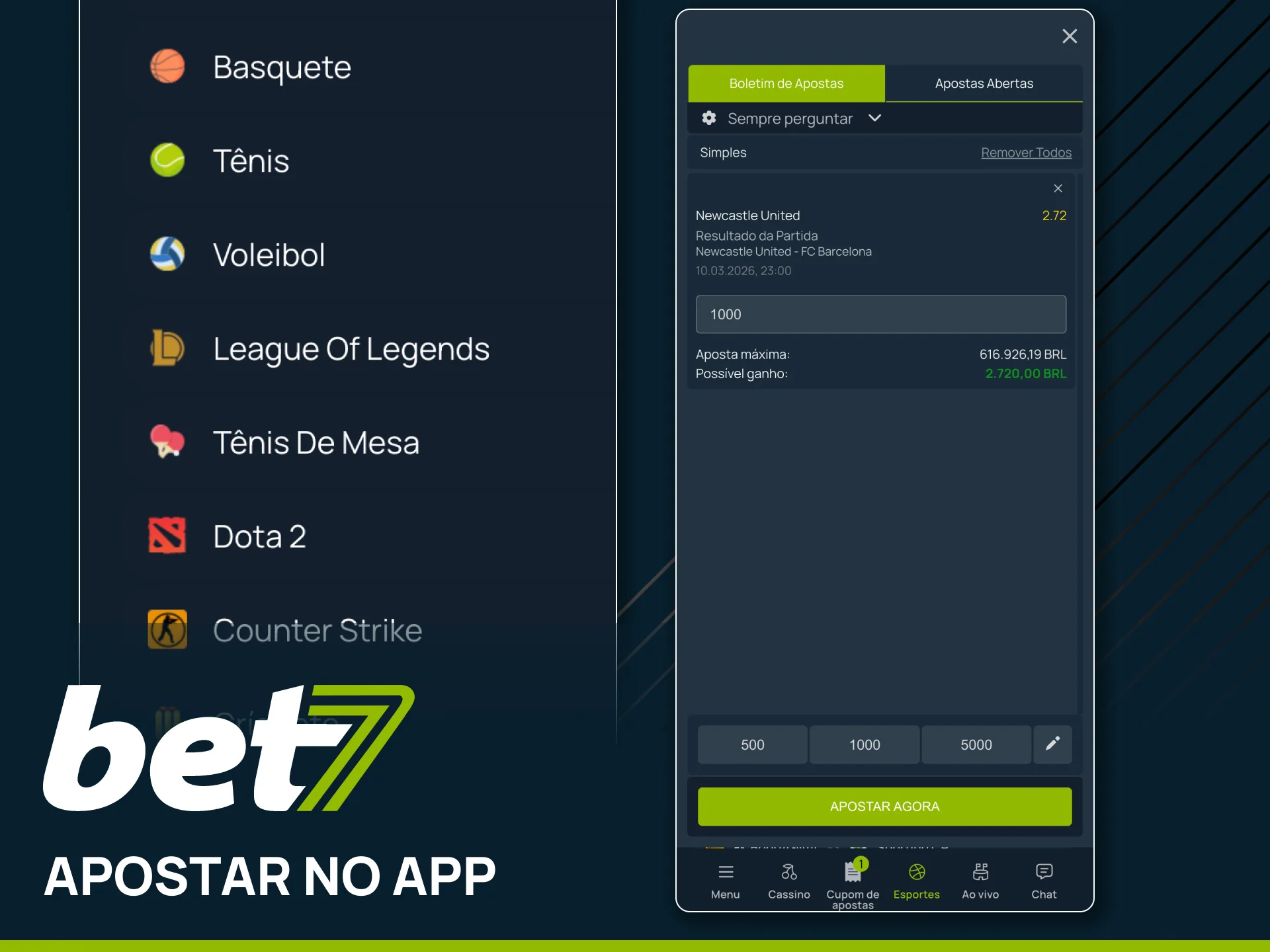 Faça sua aposta com dinheiro real na Bet7.