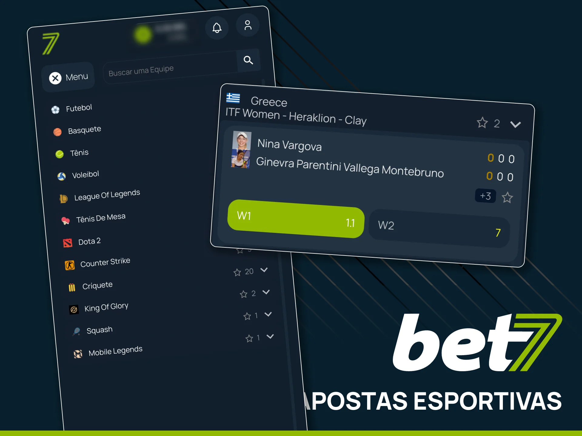 Aposte em futebol e tênis no app Bet7.