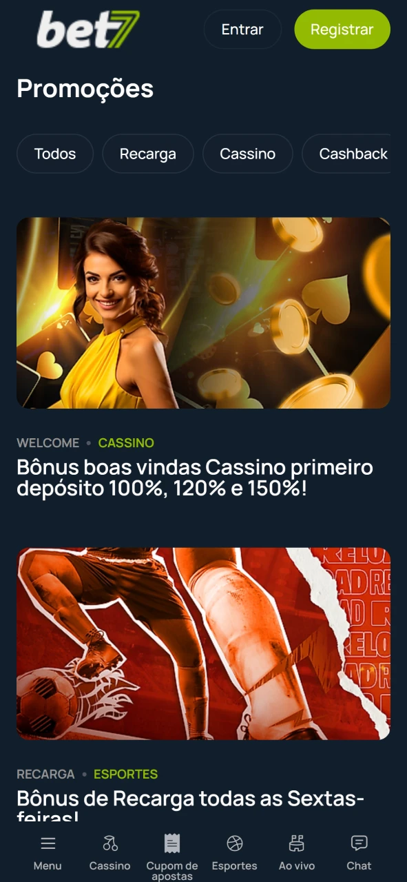 Ative suas promoções no site oficial da casa Bet7 agora.