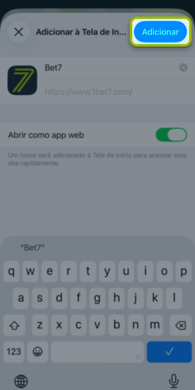Confirme o atalho na tela pelo site oficial da Bet7.
