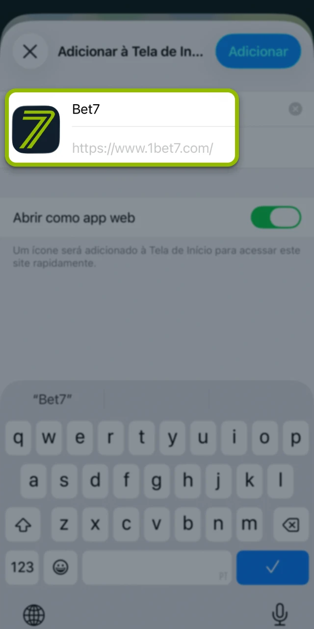 Escolha o nome da aplicação no site oficial da Bet7.