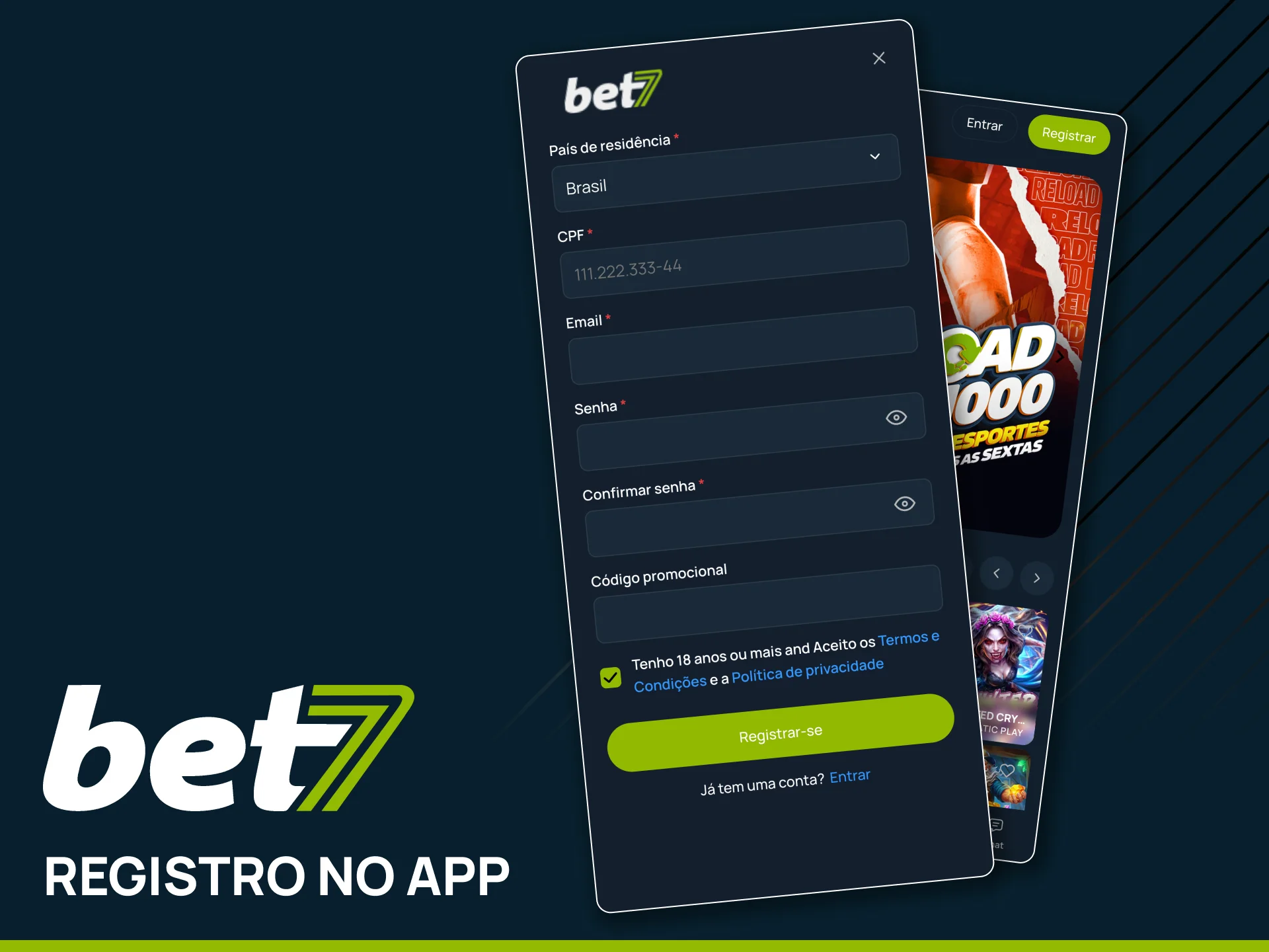 Registre-se na Bet7 em poucos passos.
