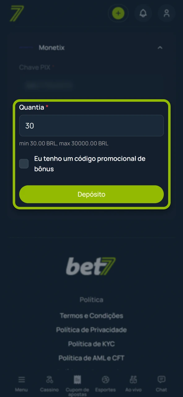 Receba créditos extras após depositar no site oficial da Bet7.