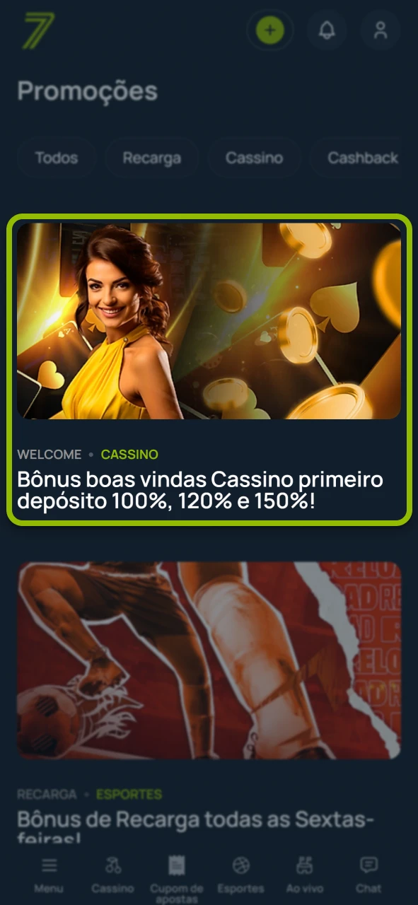 Selecione a promoção desejada no site oficial da marca Bet7.