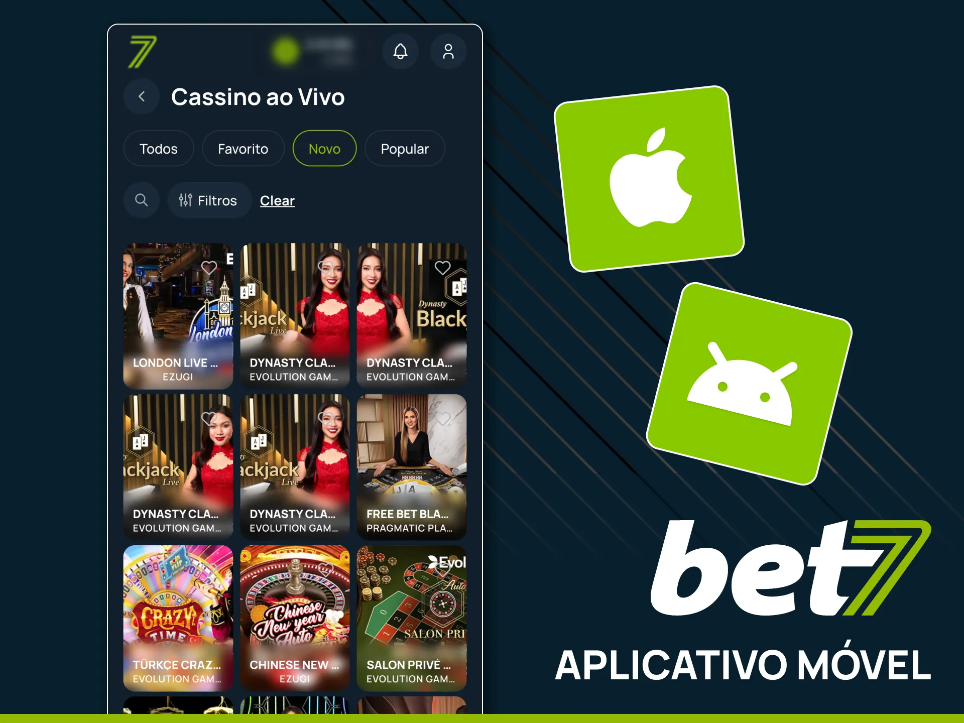 Jogue cassino ao vivo no celular com o PWA da Bet7.
