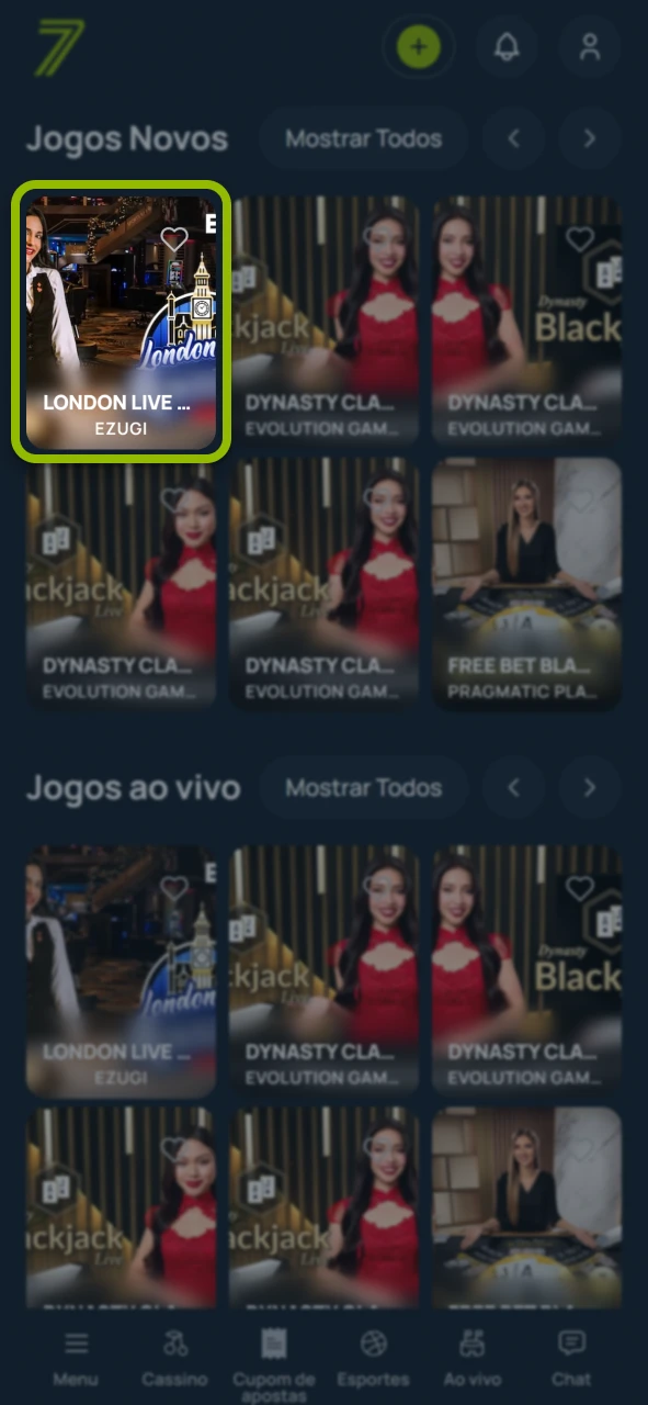 Escolha uma mesa real no site oficial da empresa Bet7.