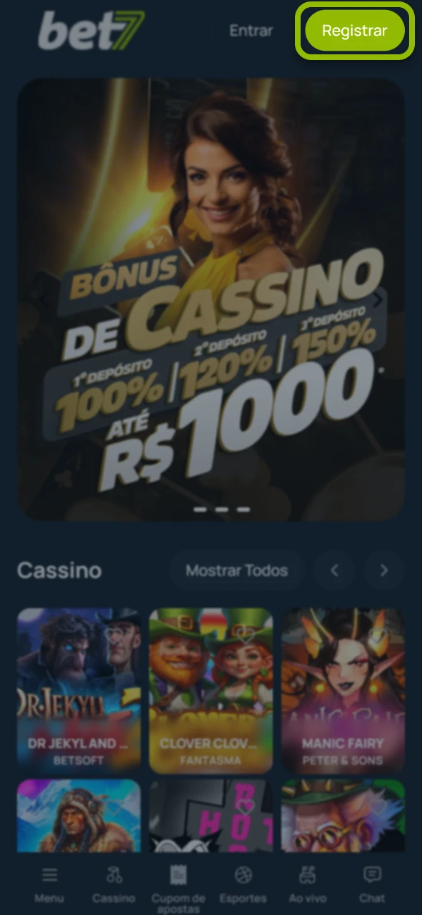 Faça seu cadastro rápido no site oficial da plataforma Bet7.