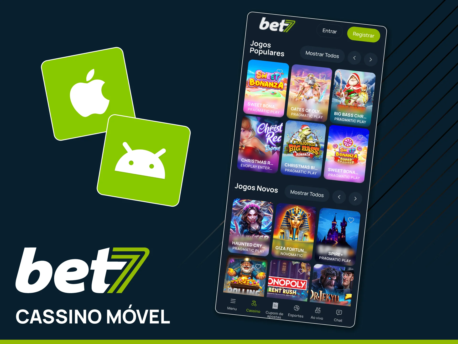 Jogue no cassino Bet7 pelo Android ou iOS.