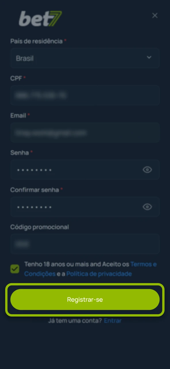 Finalize seu registro com sucesso no site oficial da Bet7.