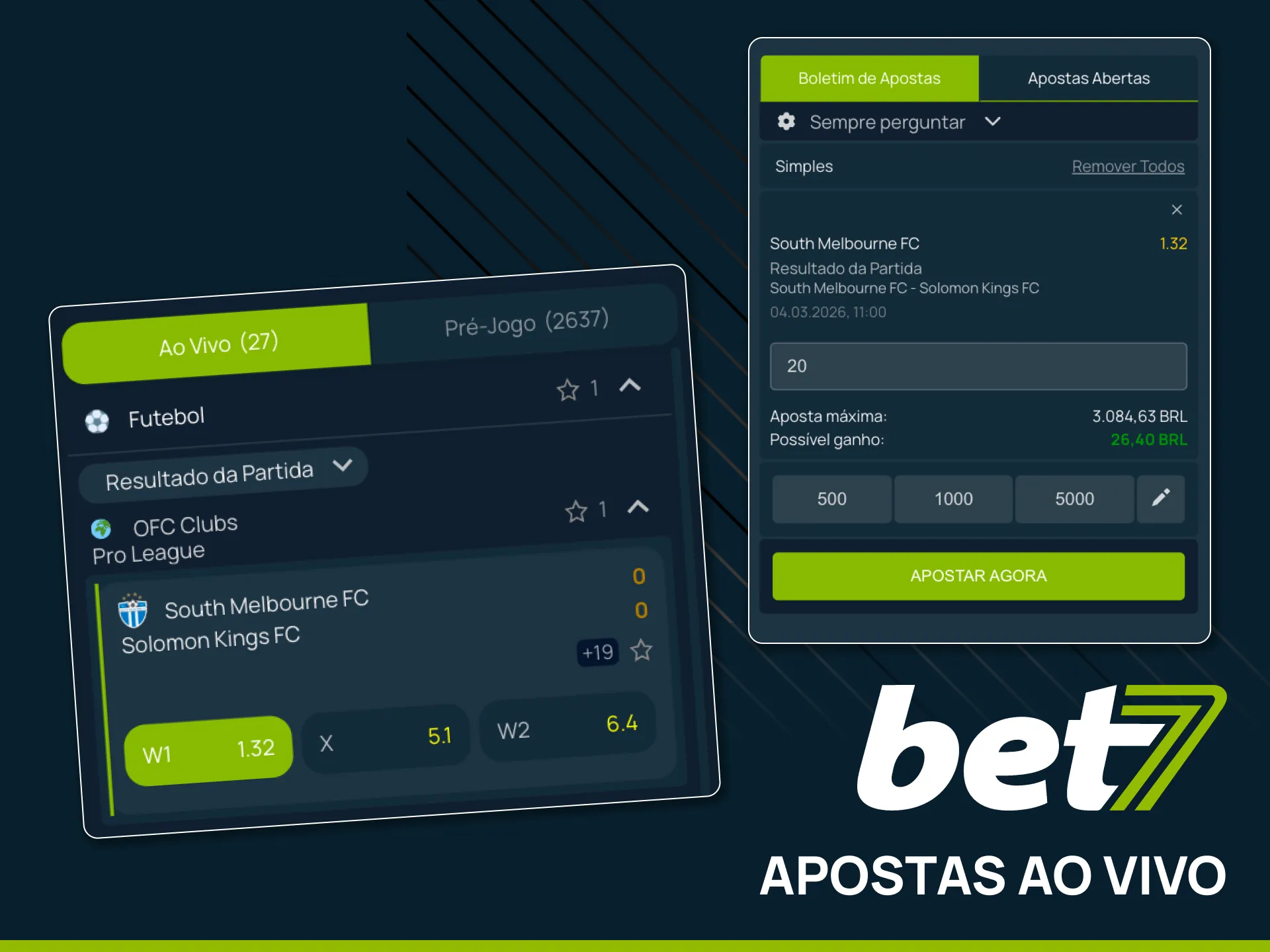 Faça apostas ao vivo em futebol com odds dinâmicas na Bet7.