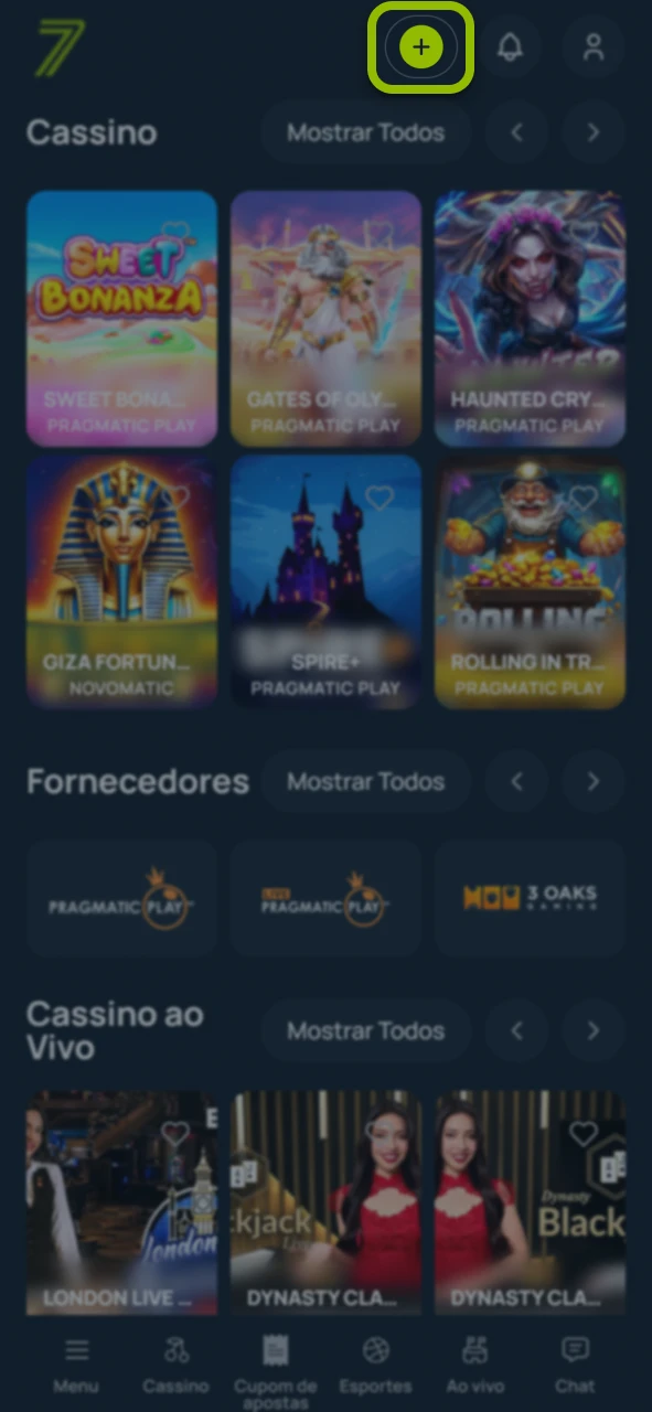 Adicione fundos para jogar no site oficial da plataforma Bet7.