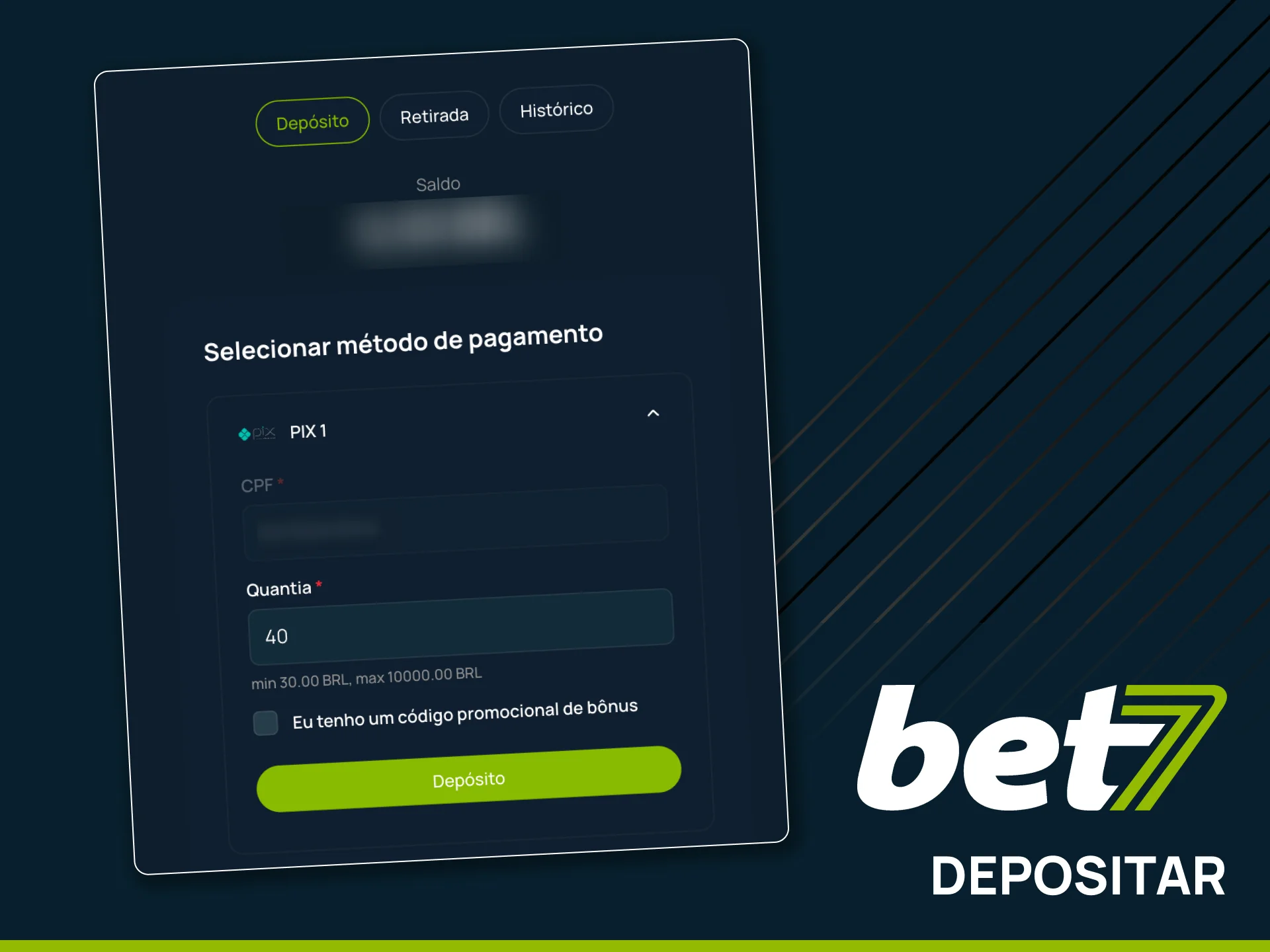 Deposite via Pix agora na Bet7.