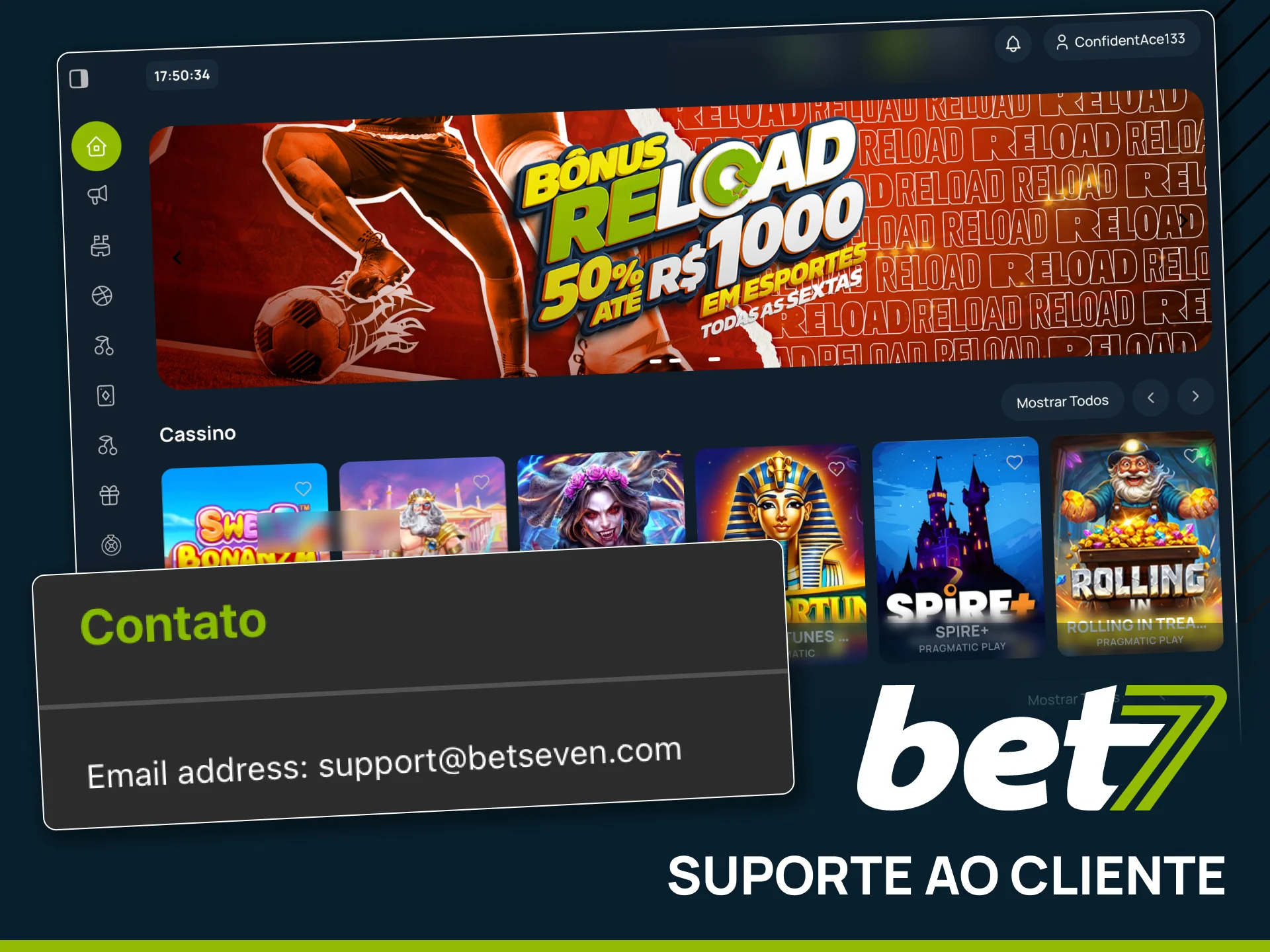 Entre em contato com a Bet7 por e-mail.