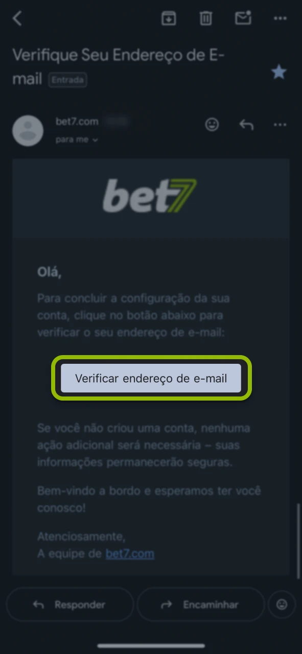 Confirme seu e-mail de cadastro no site oficial da Bet7.