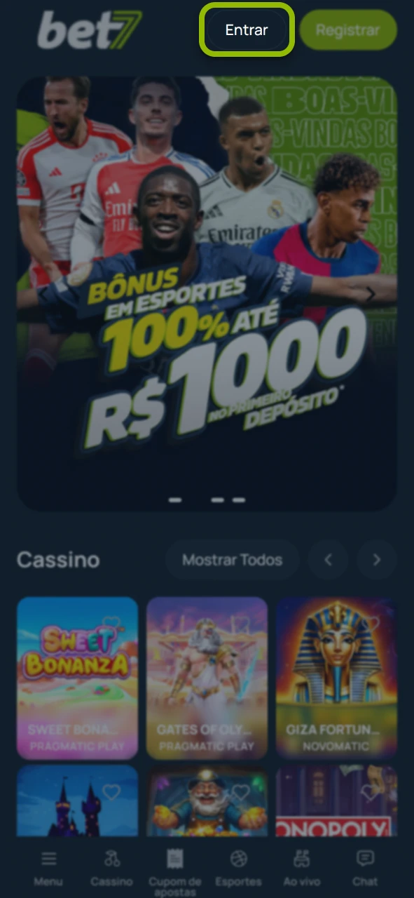 Acesse sua conta agora no site oficial da operadora Bet7.