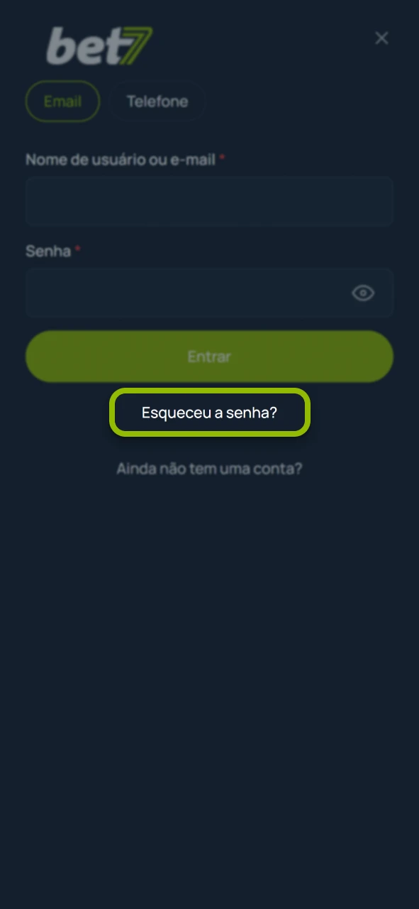 Redefina sua senha esquecida no site oficial da marca Bet7.