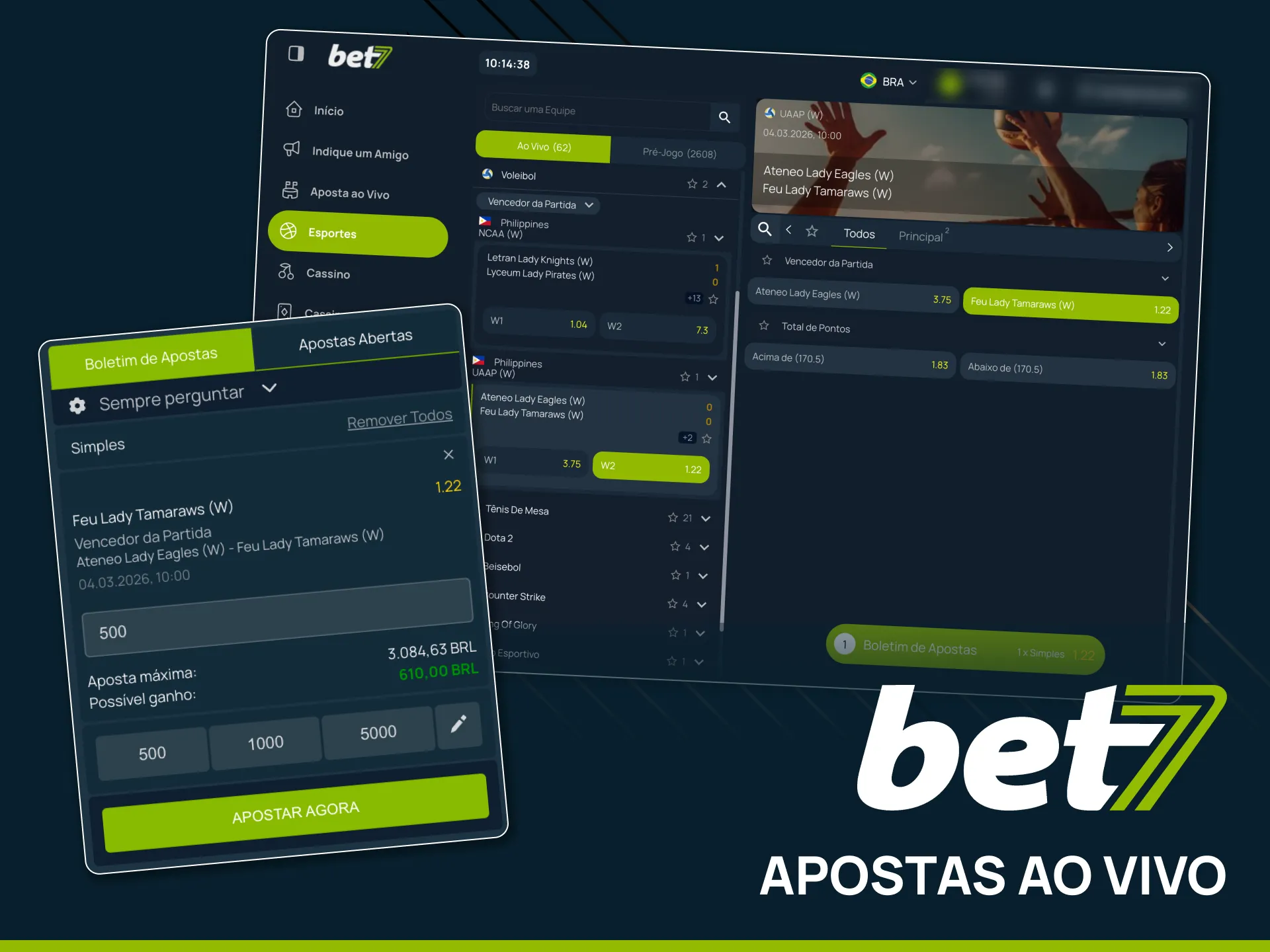 Faça apostas ao vivo em vôlei com odds atualizadas na Bet7.