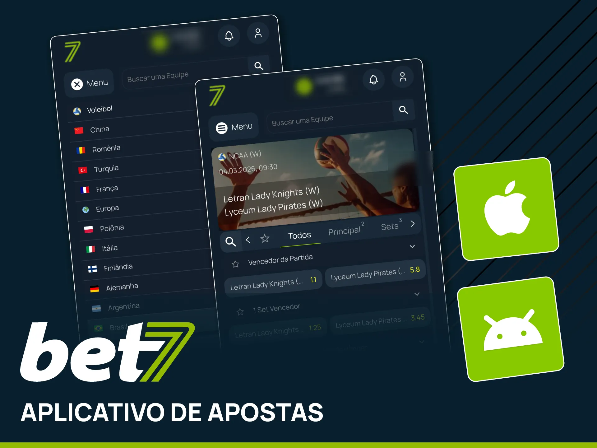 Acesse mercados de vôlei e faça login seguro no app Bet7.