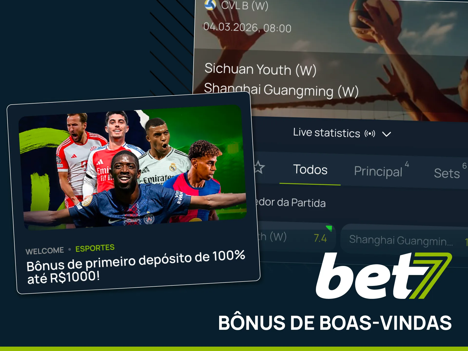 Dobre seu saldo para apostar em vôlei no registro da Bet7.