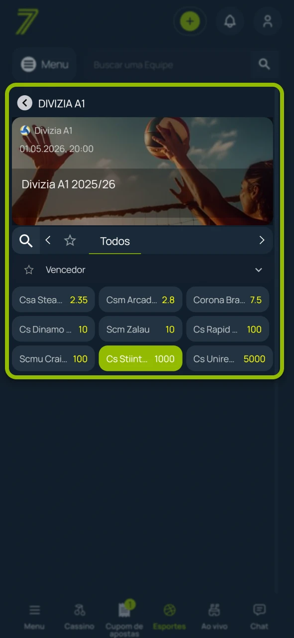 Escolha jogos de vôlei no site oficial da empresa Bet7.