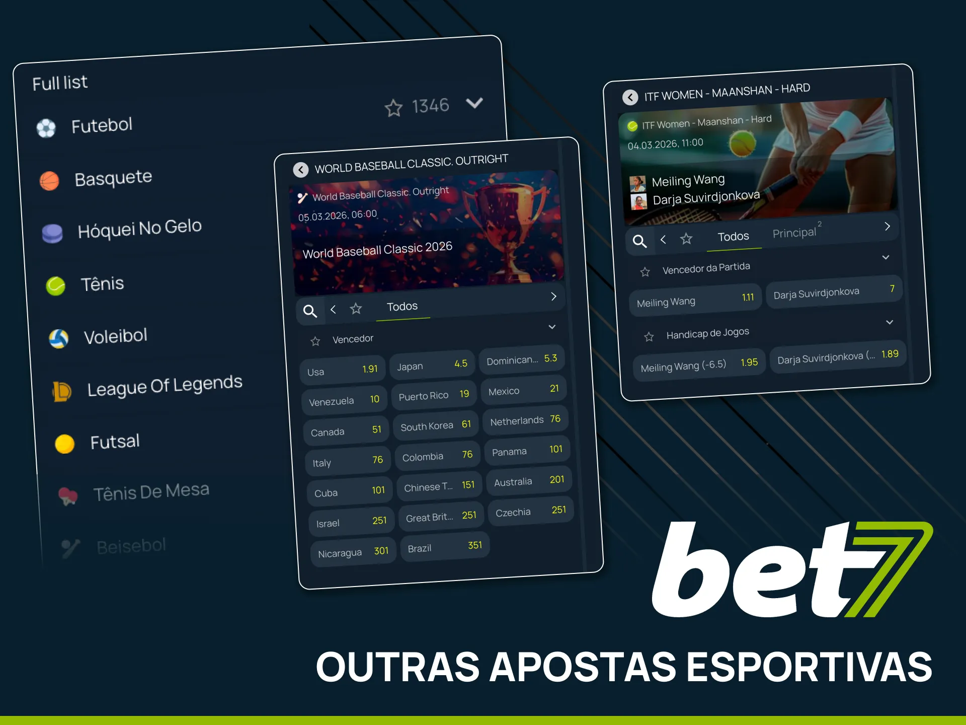 Descubra esportes populares e de nicho para apostar na Bet7.