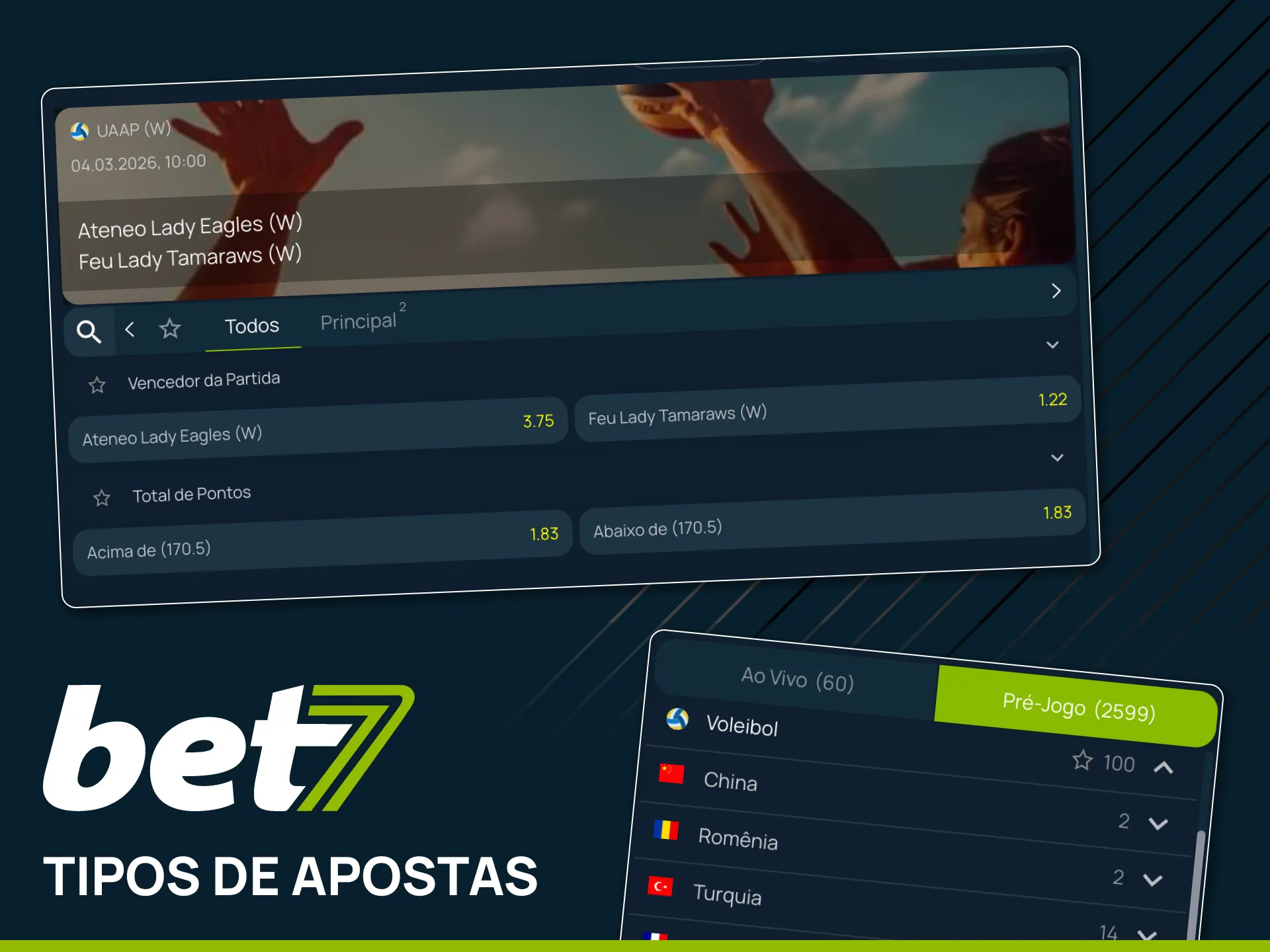 Explore mercados de vencedor da partida e do set na Bet7.